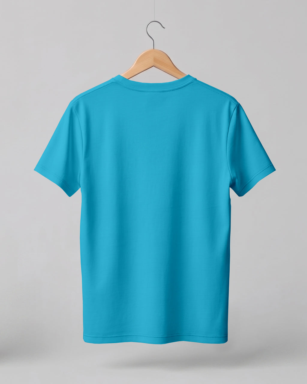 Aqua Blue plain half sleeve round neck t-shirt made from premium cotton, 180 GSM red label yarn, biowashed for softness and durability.