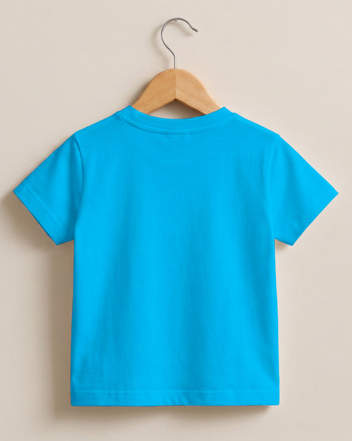Aqua Blue plain kids half sleeve round neck t-shirt made from premium cotton, 180 GSM red label yarn, biowashed for softness and durability.