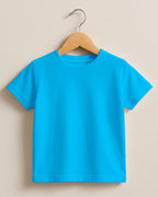 Aqua Blue plain kids half sleeve round neck t-shirt made from premium cotton, 180 GSM red label yarn, biowashed for softness and durability.
