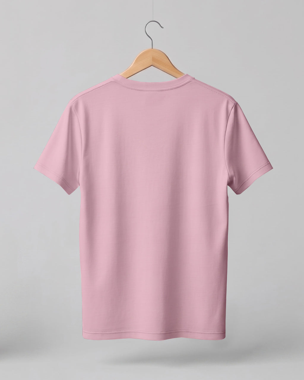 Baby Pink plain half sleeve round neck t-shirt made from premium cotton, 180 GSM red label yarn, biowashed for softness and durability.