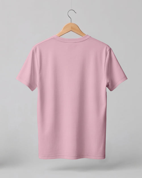 Baby Pink plain half sleeve round neck t-shirt made from premium cotton, 180 GSM red label yarn, biowashed for softness and durability.