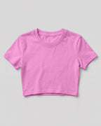Pink plain crop top made from premium cotton, 180 GSM red label yarn, biowashed for softness and durability.