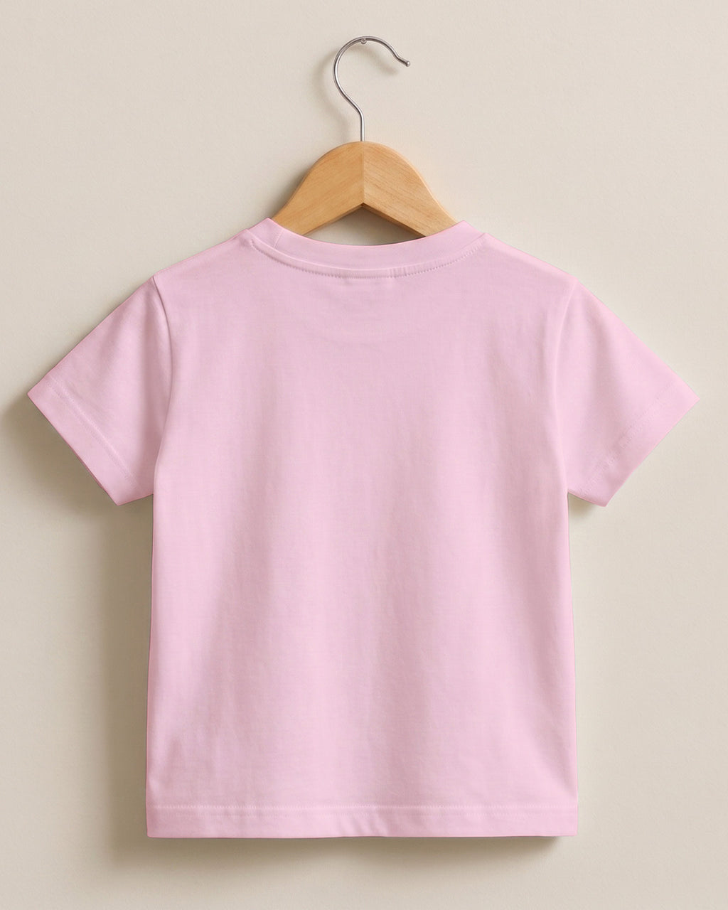 Pink plain cotton kids half sleeve round neck t-shirt made from premium 180 GSM cotton, biowashed for softness and durability.