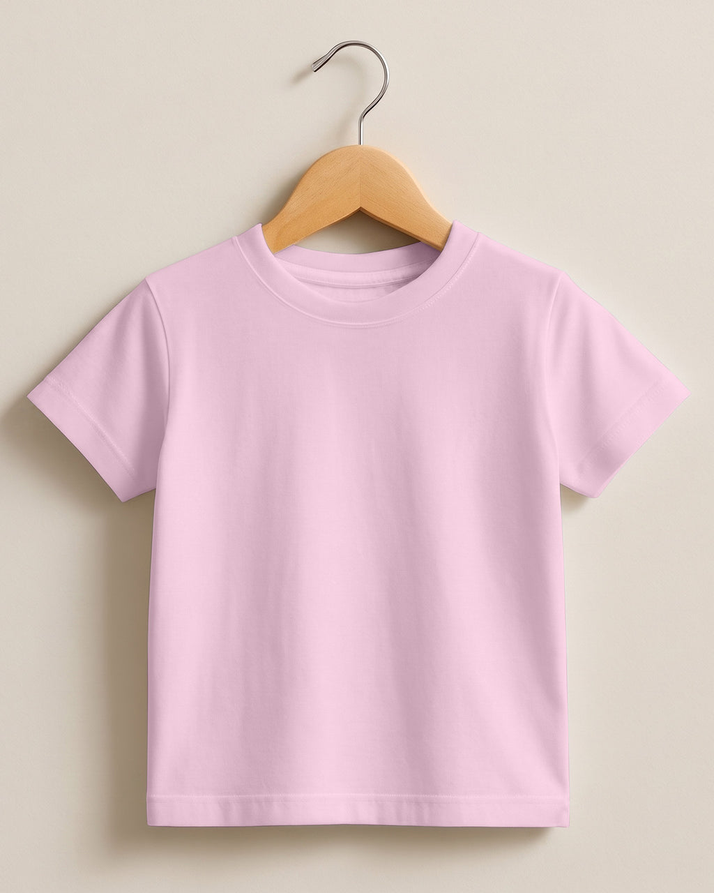 Pink plain cotton kids half sleeve round neck t-shirt made from premium 180 GSM cotton, biowashed for softness and durability.