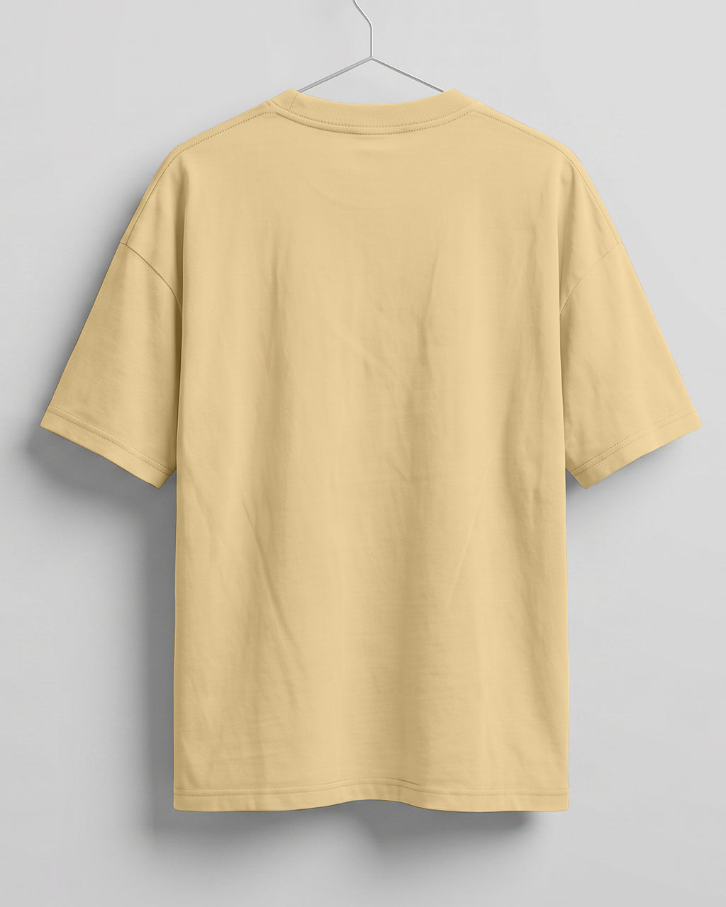 Beige oversized plain half sleeve round neck t-shirt made from premium cotton 180 GSM red label yarn, biowashed for softness.