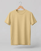 Beige plain half sleeve round neck t-shirt made from premium cotton, 180 GSM red label yarn, biowashed for softness and durability.