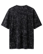 Black oversized acid washed plain half sleeve round neck t-shirt made from premium cotton 220 GSM red label yarn, biowashed for softness.