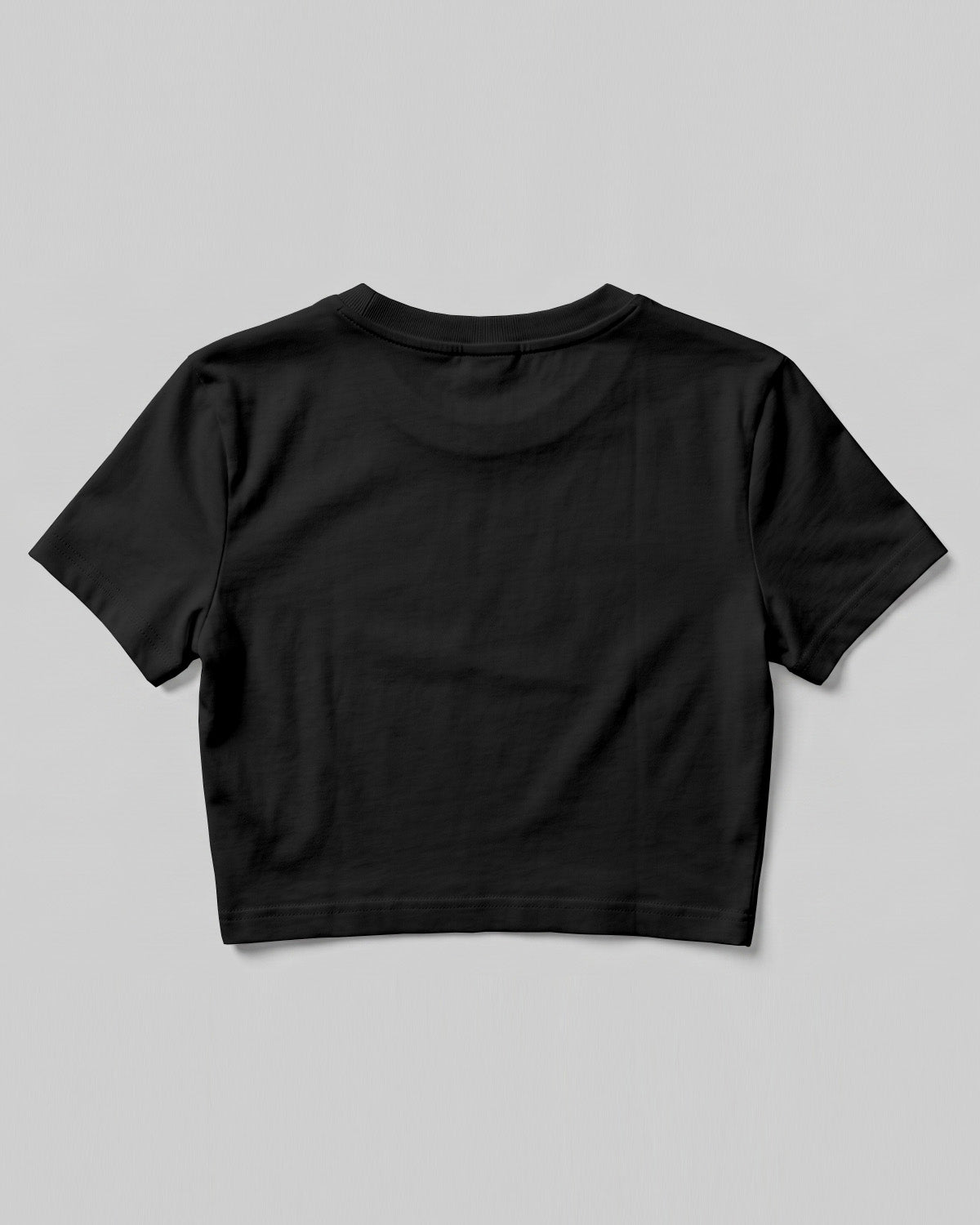 Black plain cotton crop top made from premium cotton, 180 GSM red label yarn, biowashed for softness and durability.