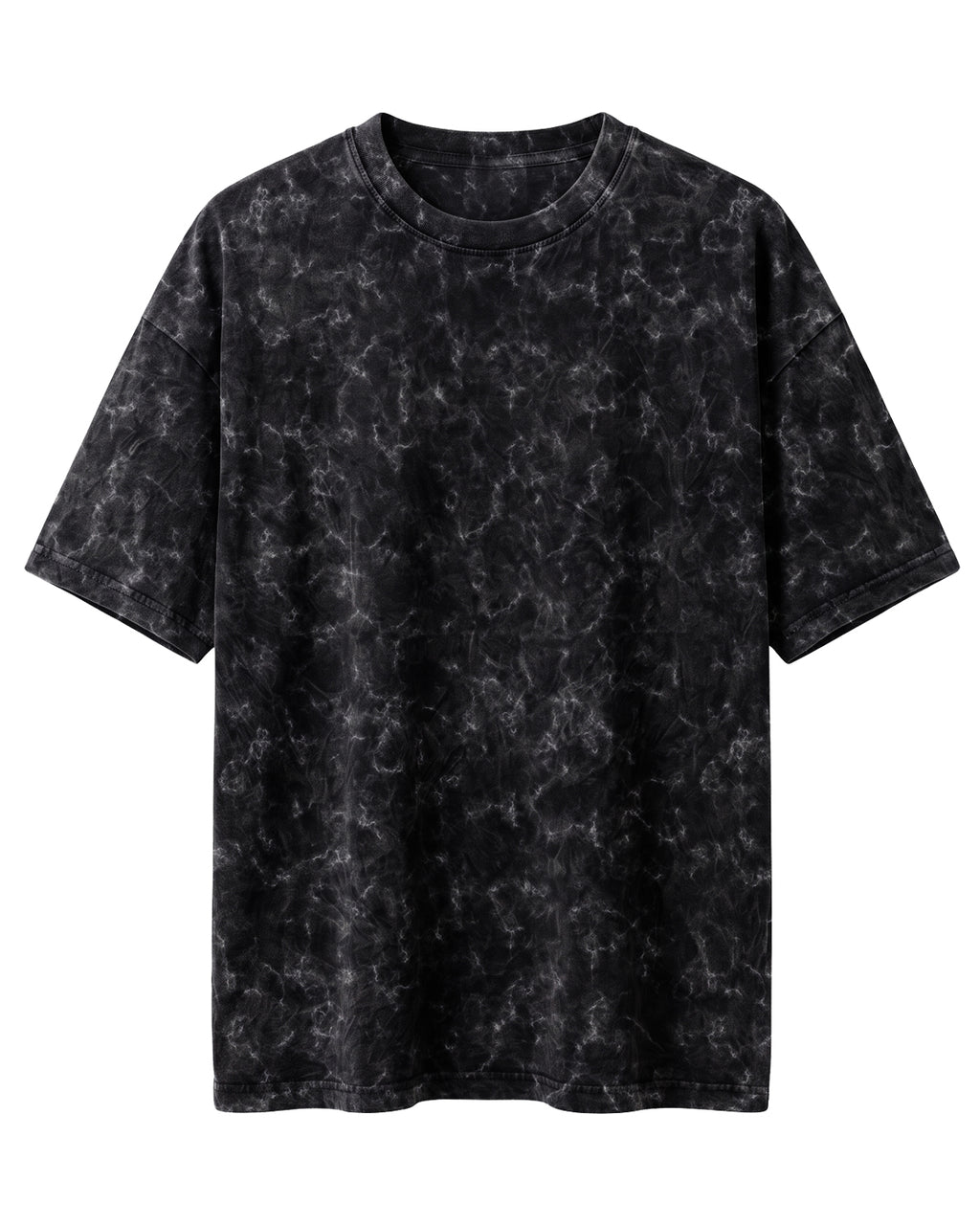 Black oversized acid washed plain half sleeve round neck t-shirt made from premium cotton 220 GSM red label yarn, biowashed for softness.