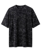 Black oversized acid washed plain half sleeve round neck t-shirt made from premium cotton 220 GSM red label yarn, biowashed for softness.