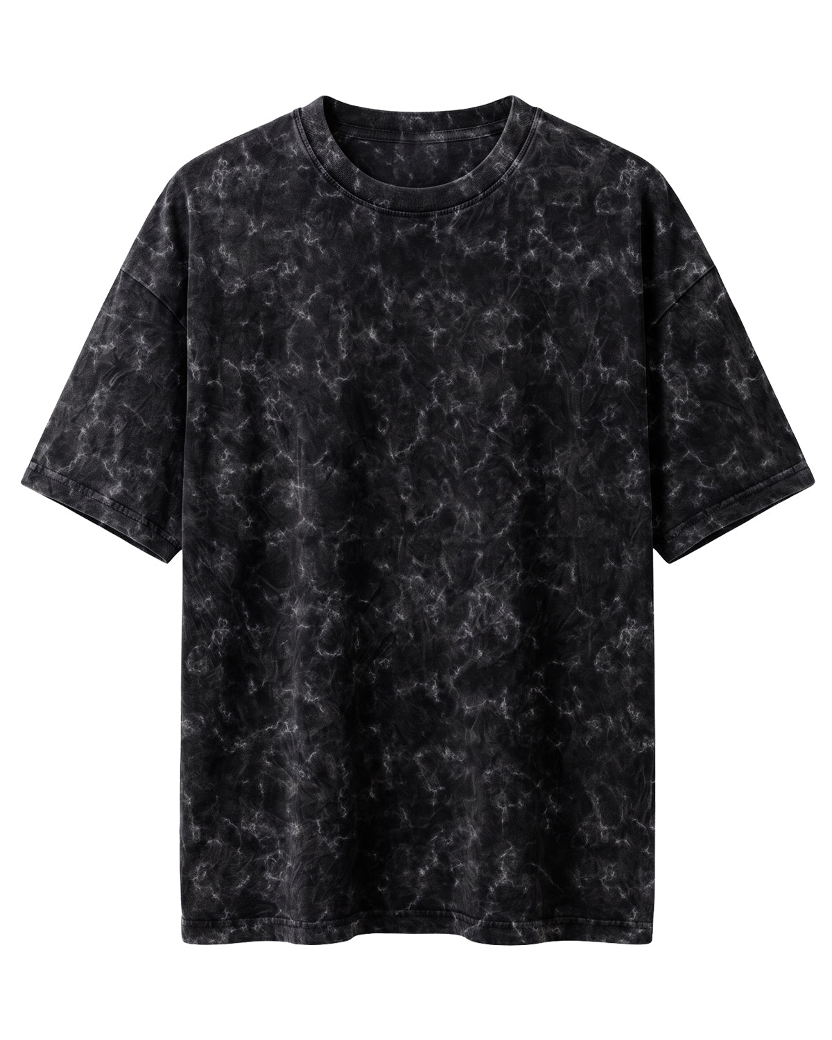 Black oversized acid washed plain half sleeve round neck t-shirt made from premium cotton 220 GSM red label yarn, biowashed for softness.