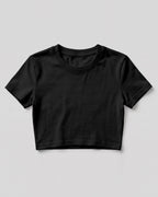 Black plain cotton crop top made from premium cotton, 180 GSM red label yarn, biowashed for softness and durability.
