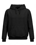 Black plain solid regular hoodie made from premium cotton fleece, 320 GSM, bio-washed and pre-shrunk for warmth and comfort.