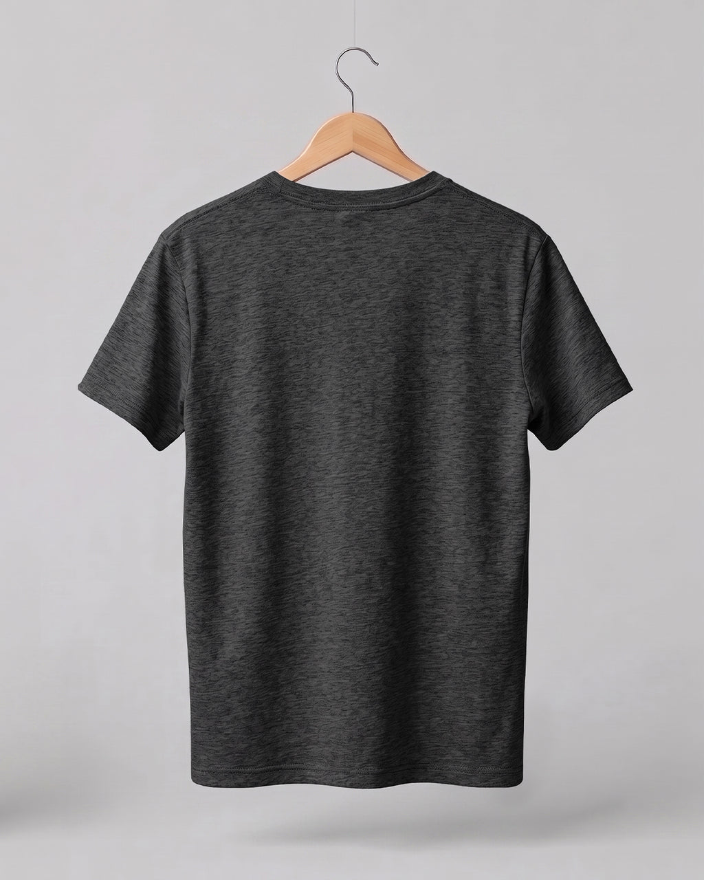 Charcoal Grey plain half sleeve round neck t-shirt made from premium cotton, 180 GSM red label yarn, biowashed for softness and durability.