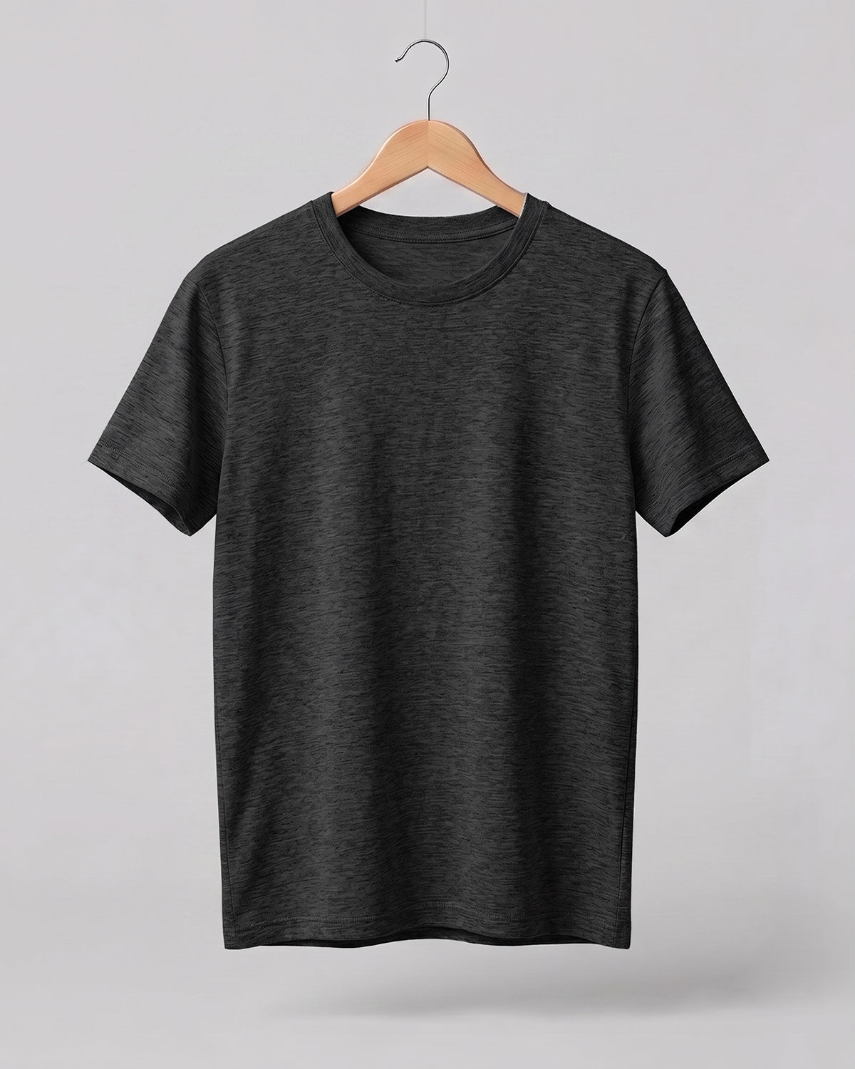 Charcoal Grey plain half sleeve round neck t-shirt made from premium cotton, 180 GSM red label yarn, biowashed for softness and durability.