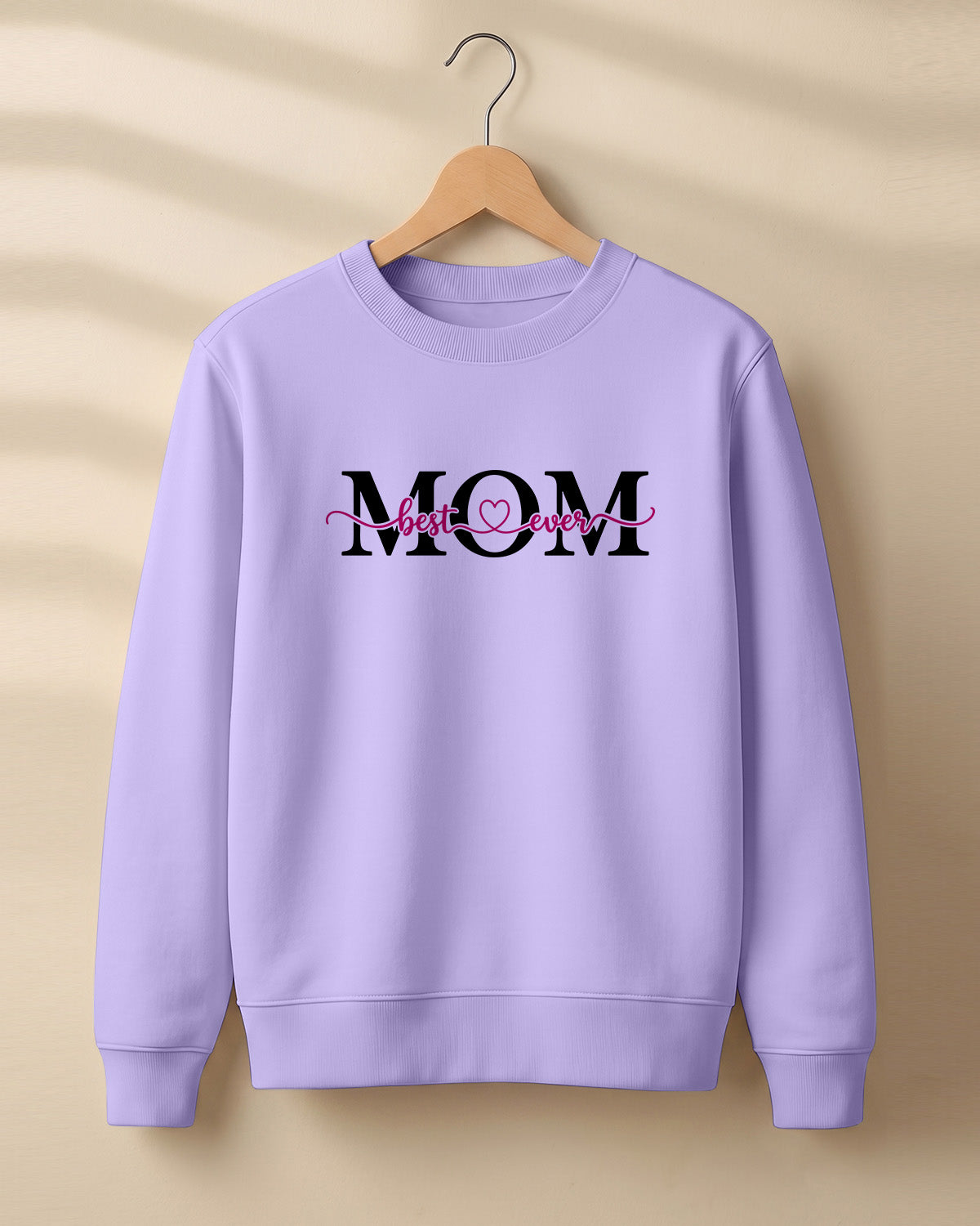 Mom Best Ever graphic sweatshirt with pink script lettering
