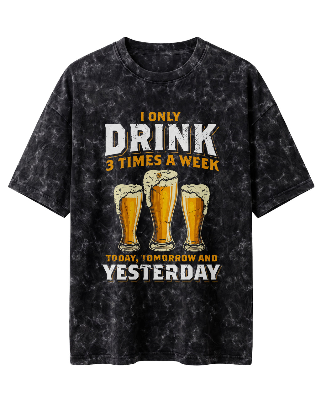 Xenovaurban 240 GSM heavyweight cotton oversized T-shirt featuring three illustrated beer glasses and the text I Only Drink 3 Times a Week