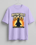 Oversized unisex t-shirt with “Invincible Dad Protector Provider” typography print, crafted from 220 GSM cotton, bio‑washed and pre‑shrunk.
