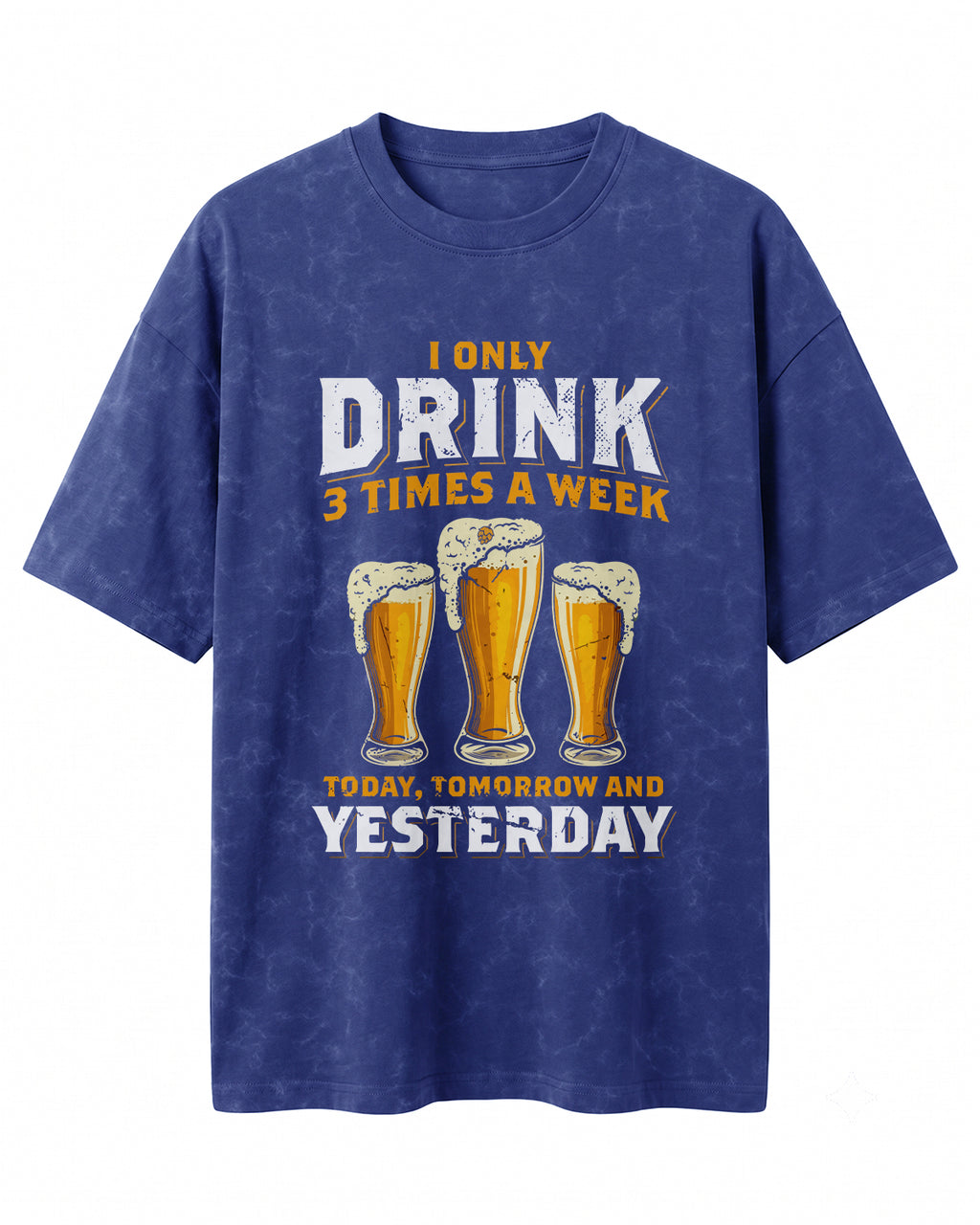 Xenovaurban 240 GSM heavyweight cotton oversized T-shirt featuring three illustrated beer glasses and the text I Only Drink 3 Times a Week