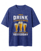 Xenovaurban 240 GSM heavyweight cotton oversized T-shirt featuring three illustrated beer glasses and the text I Only Drink 3 Times a Week
