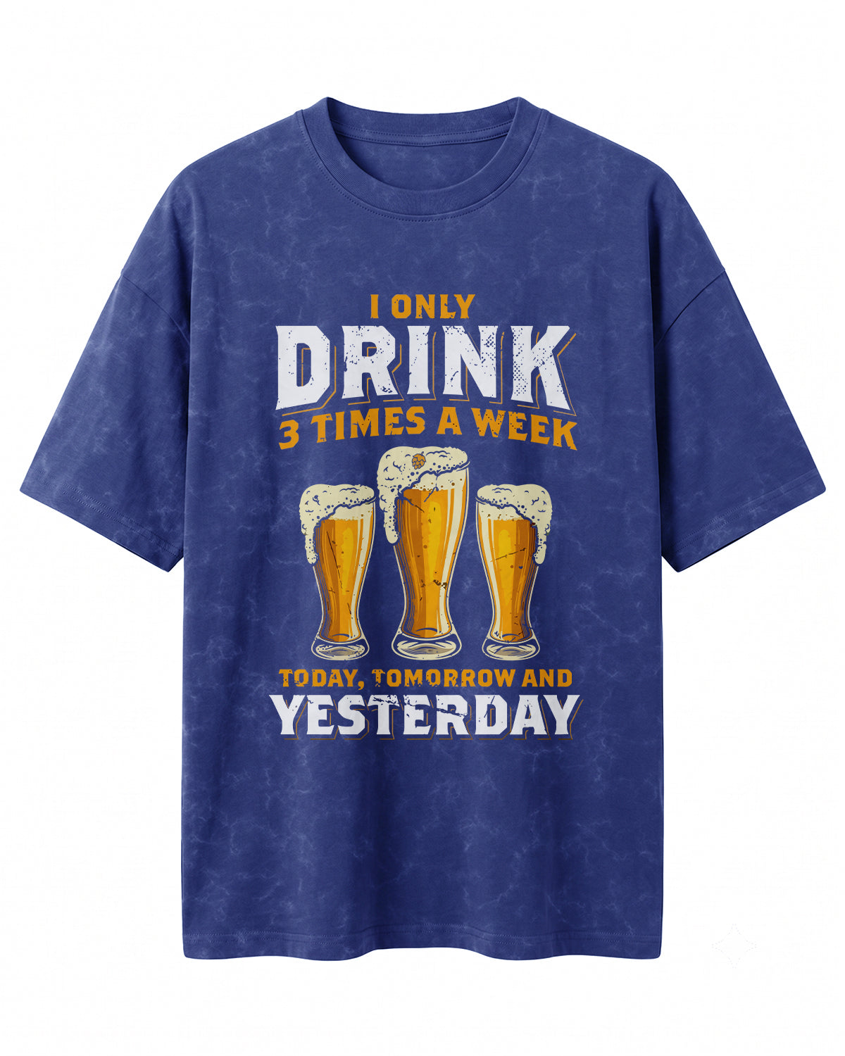 Xenovaurban 240 GSM heavyweight cotton oversized T-shirt featuring three illustrated beer glasses and the text I Only Drink 3 Times a Week