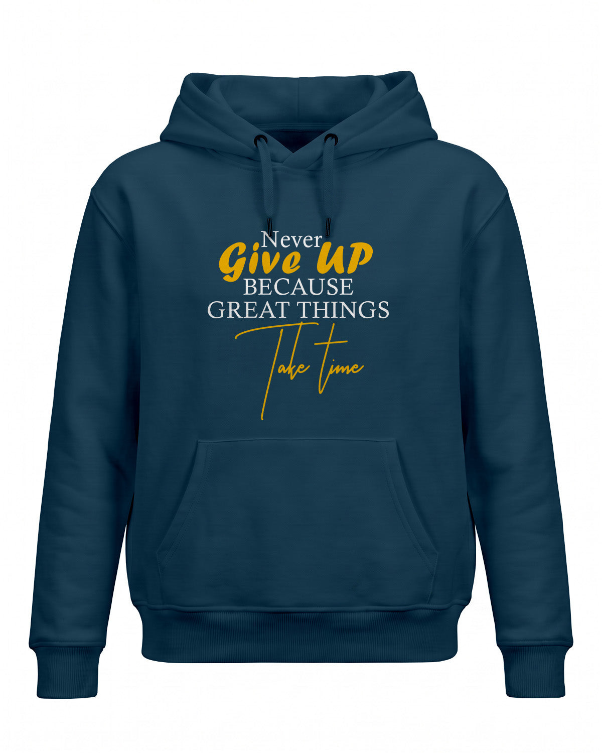 Xenovaurban motivational graphic hoodie featuring the quote Never Give Up Because Great Things Take Time