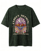 Oversized unisex acid washed t-shirt featuring “Expect Nothing” motivational typography print, crafted from 220 GSM cotton.