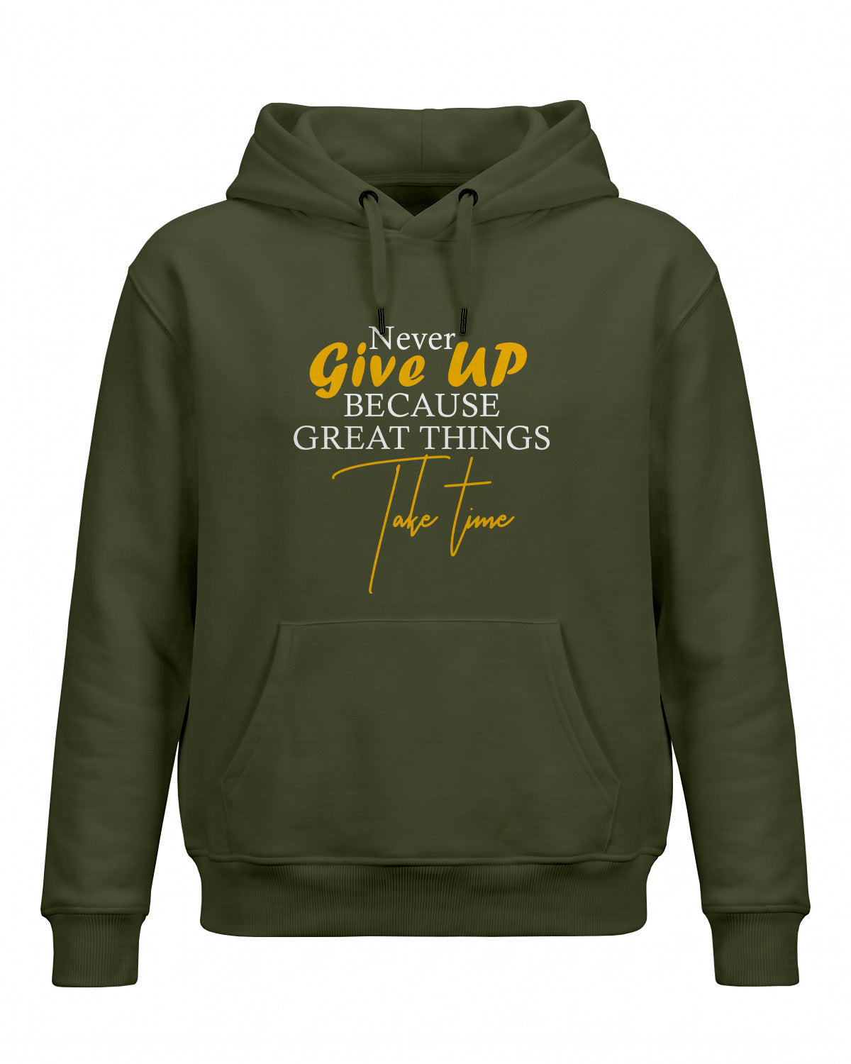 Xenovaurban motivational graphic hoodie featuring the quote Never Give Up Because Great Things Take Time