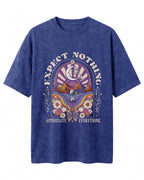 Oversized unisex acid washed t-shirt featuring “Expect Nothing” motivational typography print, crafted from 220 GSM cotton.