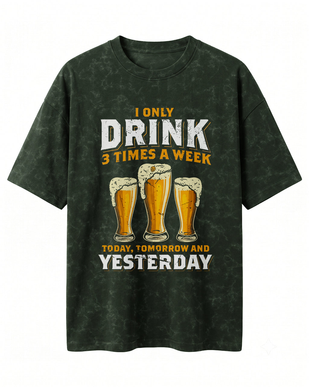 Xenovaurban 240 GSM heavyweight cotton oversized T-shirt featuring three illustrated beer glasses and the text I Only Drink 3 Times a Week