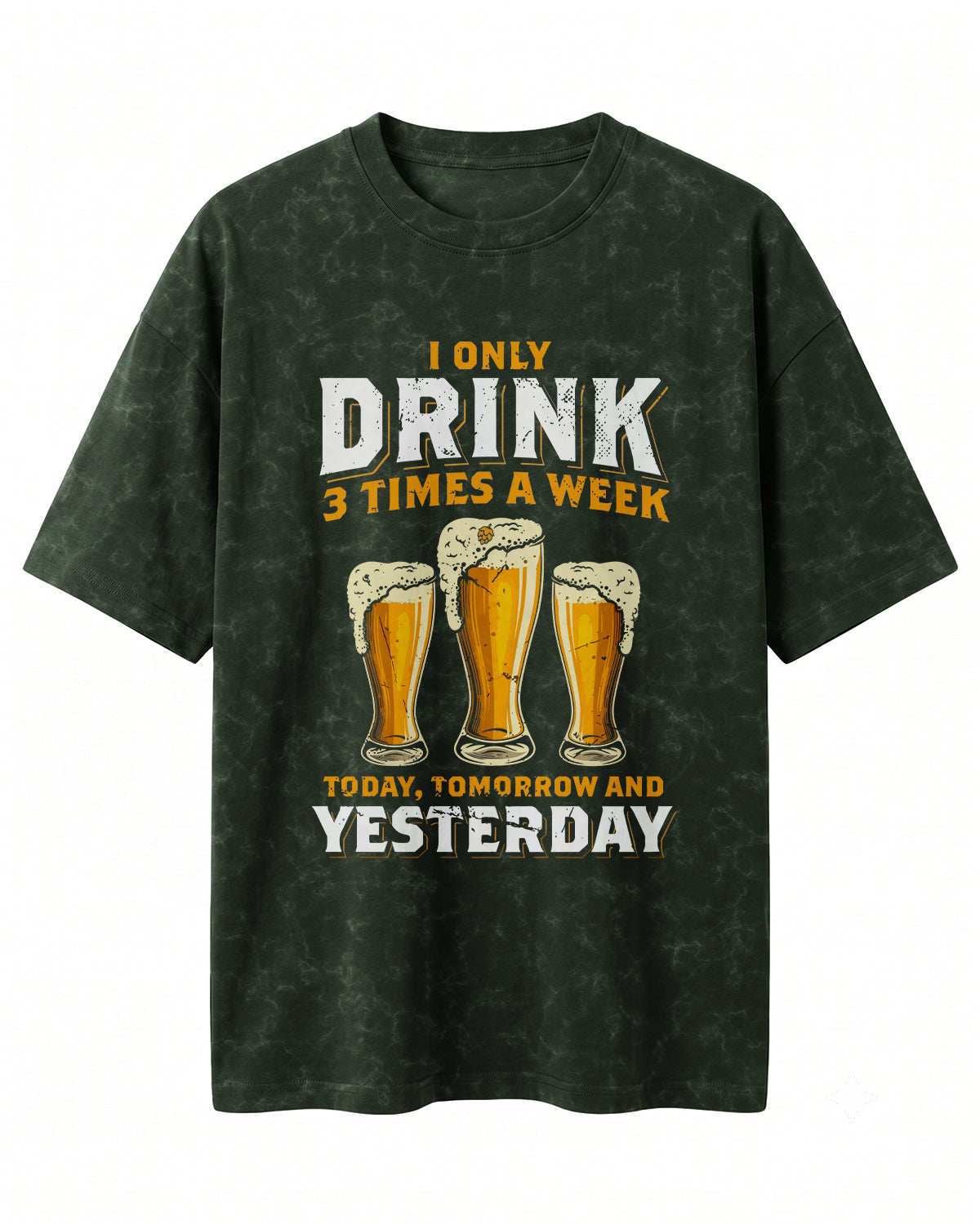 Xenovaurban 240 GSM heavyweight cotton oversized T-shirt featuring three illustrated beer glasses and the text I Only Drink 3 Times a Week