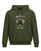 Xenovaurban graphic hoodie featuring father carrying his child on his shoulders illustration and “My First Hero, My Forever King” typography