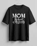 Xenovaurban oversized graphic T-shirt featuring Mom The Heart of the Family typography with a heart detail
