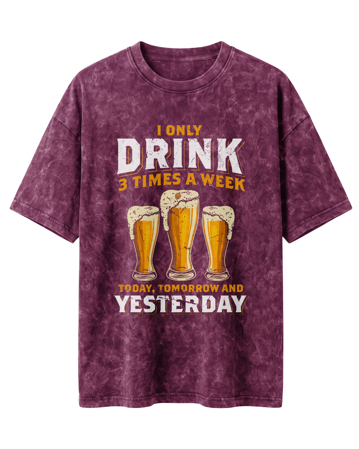 Xenovaurban 240 GSM heavyweight cotton oversized T-shirt featuring three illustrated beer glasses and the text I Only Drink 3 Times a Week