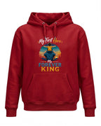 Xenovaurban graphic hoodie featuring father carrying his child on his shoulders illustration and “My First Hero, My Forever King” typography