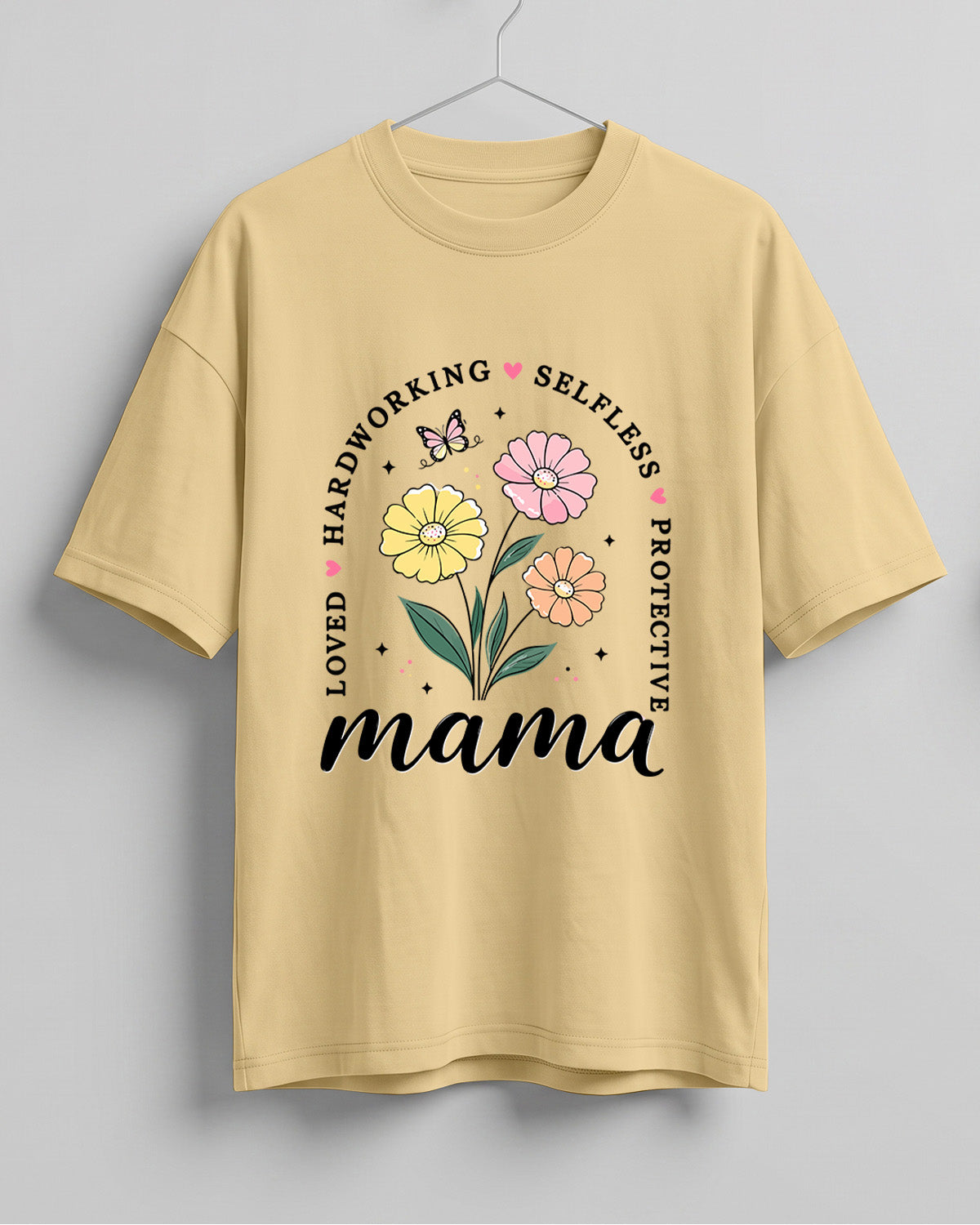 Xenovaurban oversized graphic T-shirt featuring Mama typography, colourful flowers, and words celebrating a mother's love and care
