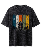Xenovaurban Mountain Journey motorcycle graphic half sleeve T-shirt featuring a biker, mountain scenery and colourful vertical panels