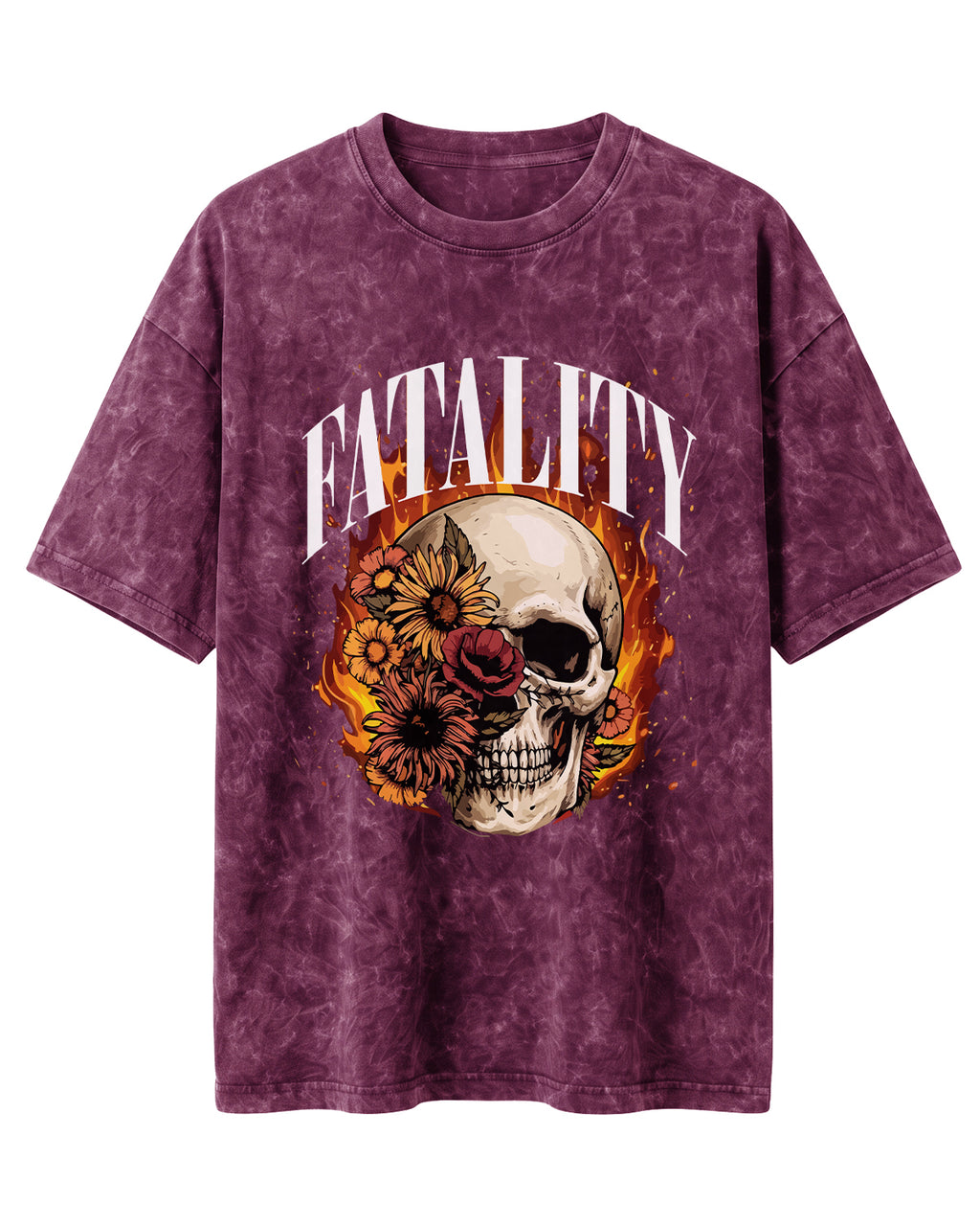 Oversized unisex acid washed t-shirt featuring “Fatality” typography print, crafted from 220 GSM cotton.