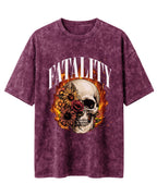 Oversized unisex acid washed t-shirt featuring “Fatality” typography print, crafted from 220 GSM cotton.