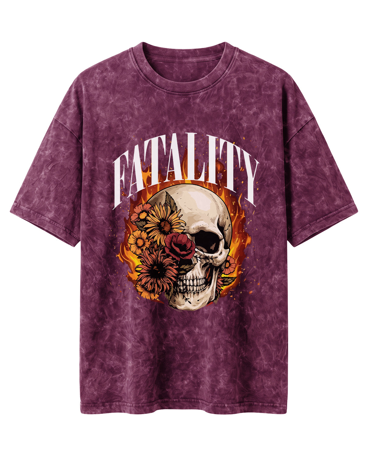 Oversized unisex acid washed t-shirt featuring “Fatality” typography print, crafted from 220 GSM cotton.
