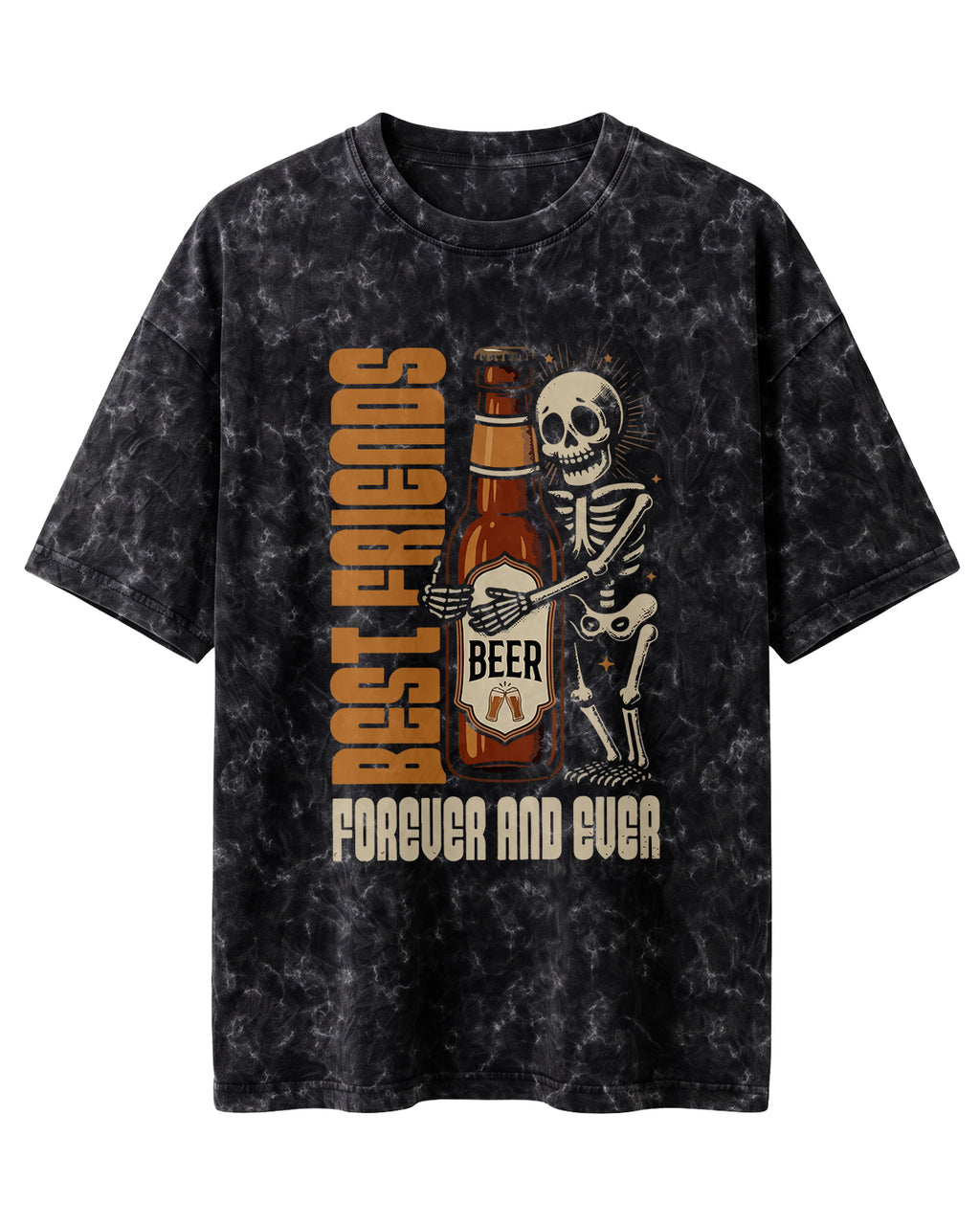 Xenovaurban 240 GSM heavyweight cotton oversized T-shirt featuring a beer bottle and skeleton illustration with the text Best Friends Forever and Ever