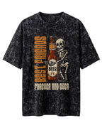 Xenovaurban 240 GSM heavyweight cotton oversized T-shirt featuring a beer bottle and skeleton illustration with the text Best Friends Forever and Ever