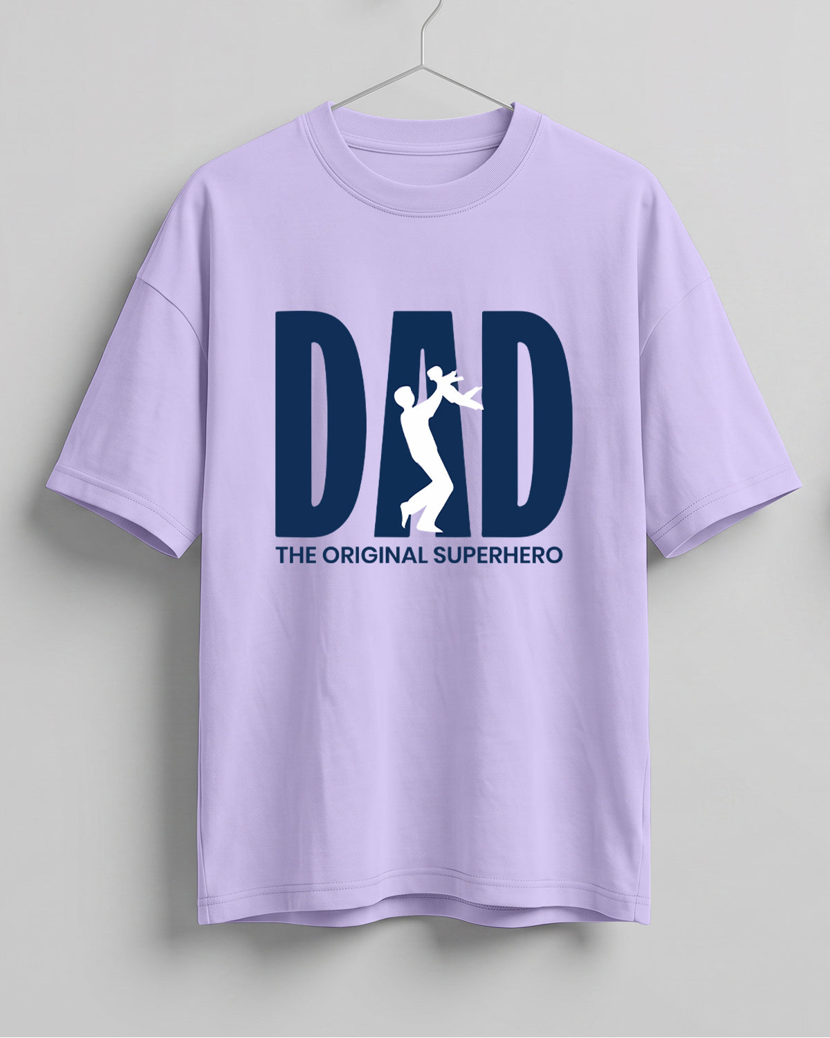Oversized unisex t-shirt with “Dad – The Original Superhero” typography print, crafted from 220 GSM cotton, bio‑washed and pre‑shrunk.