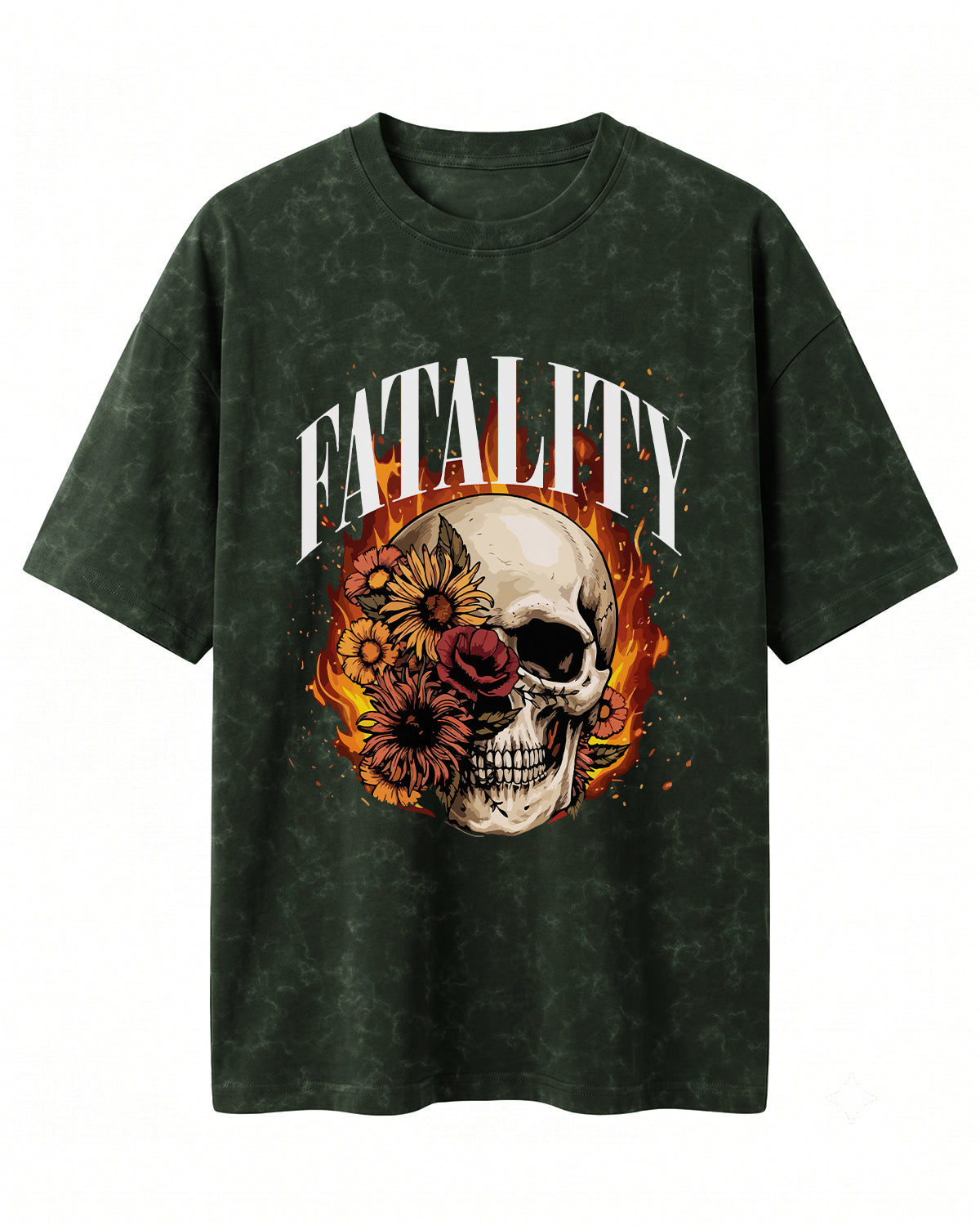 Oversized unisex acid washed t-shirt featuring “Fatality” typography print, crafted from 220 GSM cotton.