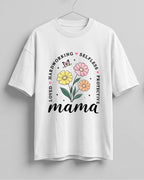 Xenovaurban oversized graphic T-shirt featuring Mama typography, colourful flowers, and words celebrating a mother's love and care
