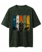 Xenovaurban Mountain Journey motorcycle graphic half sleeve T-shirt featuring a biker, mountain scenery and colourful vertical panels