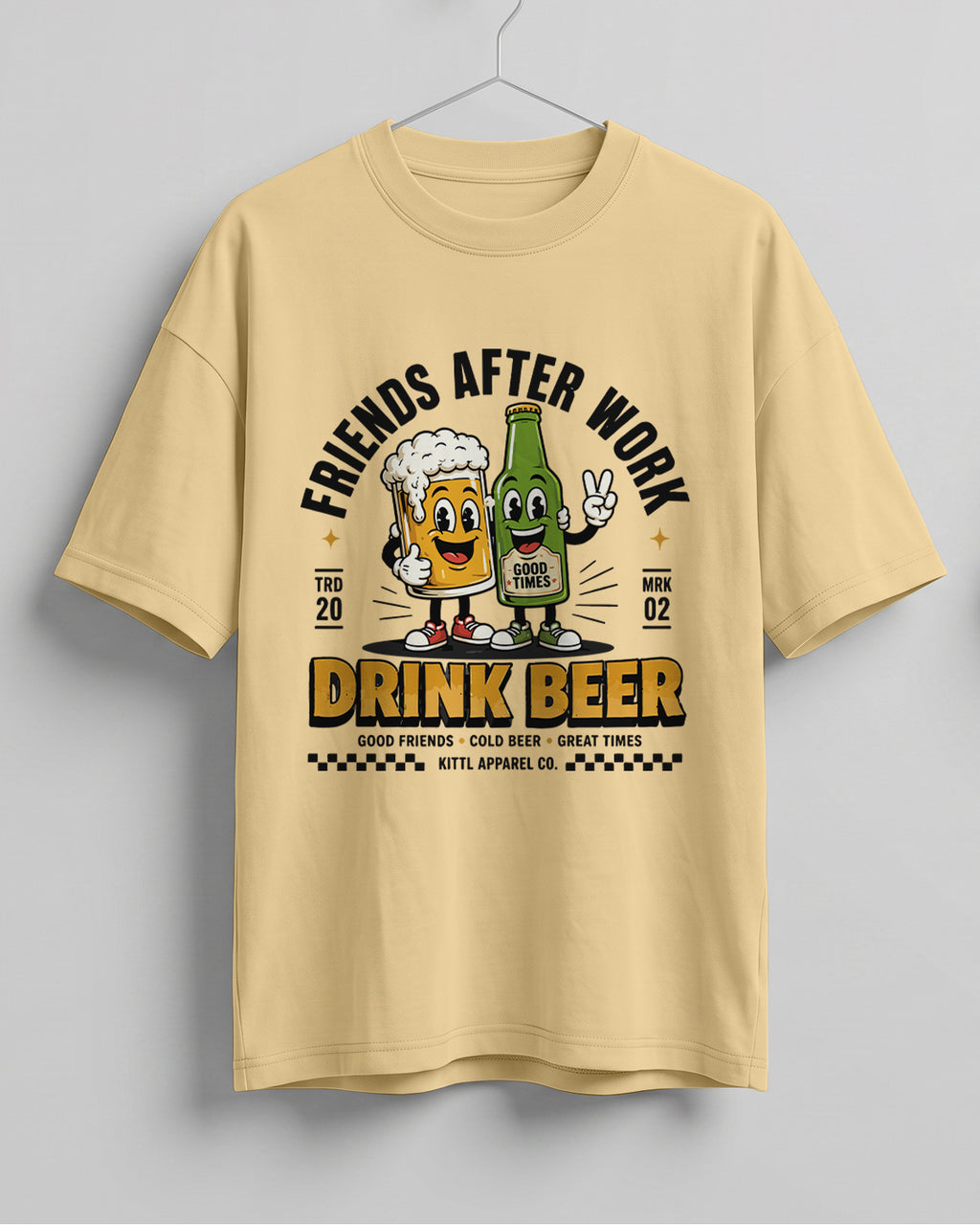 Xenovaurban oversized T-shirt featuring a beer mug and beer bottle illustration with the text Friends After Work Drink Beer