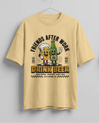 Xenovaurban oversized T-shirt featuring a beer mug and beer bottle illustration with the text Friends After Work Drink Beer