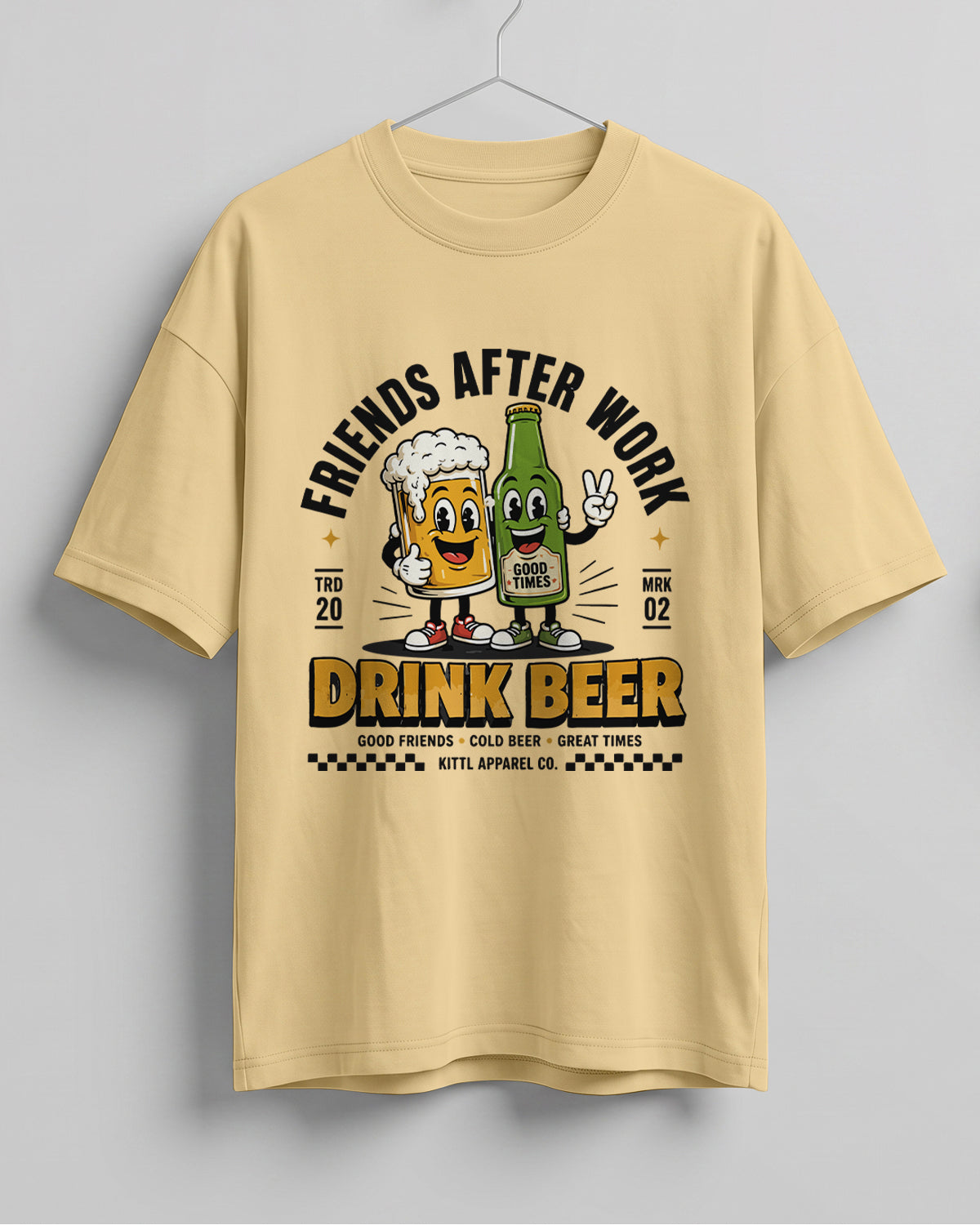 Xenovaurban oversized T-shirt featuring a beer mug and beer bottle illustration with the text Friends After Work Drink Beer