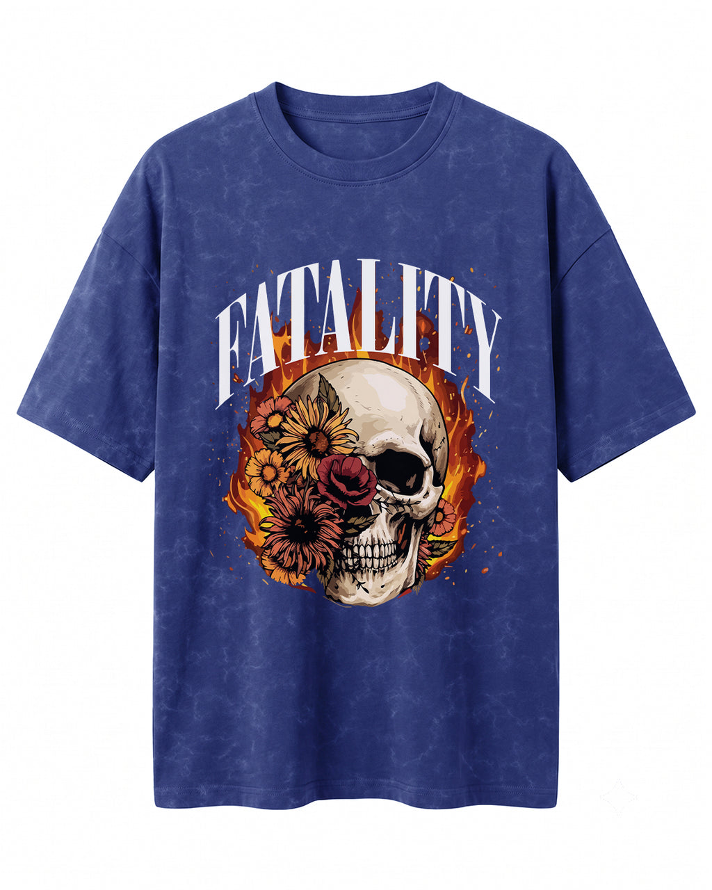 Oversized unisex acid washed t-shirt featuring “Fatality” typography print, crafted from 220 GSM cotton.